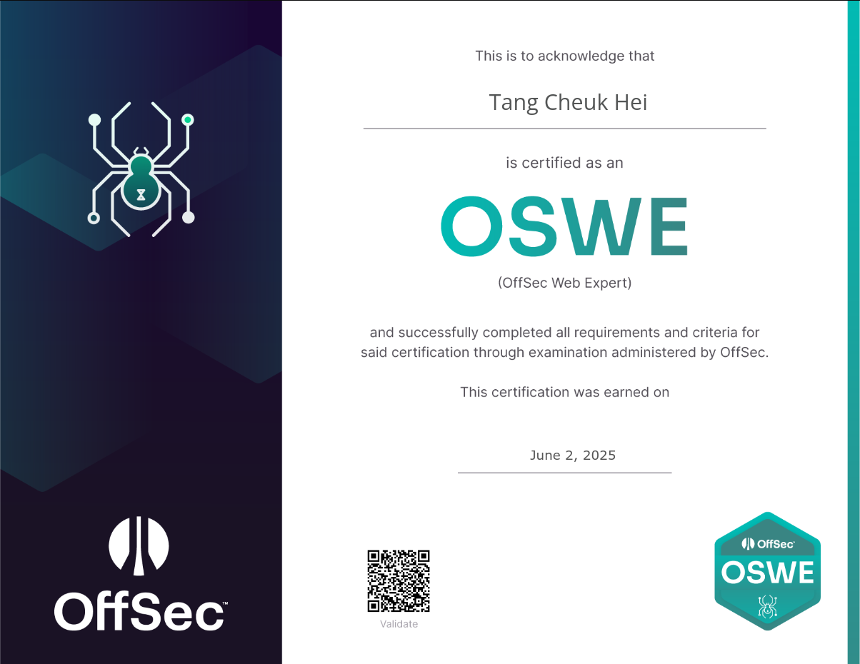 OSWE certificate